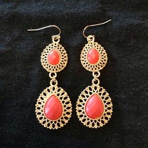 Pink and gold teardrop earrings